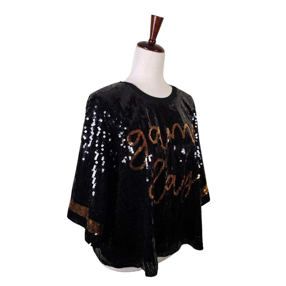 Simply Southern Sequinโ Shirt Womens Large Game Day Football Cropped Sparkles - Picture 3 of 9